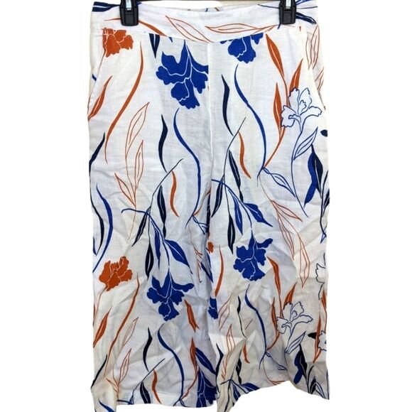 Rachel Roy Floral 100% Linen Cropped High Rise Pull On Wide Leg Pants Small - Picture 1 of 10